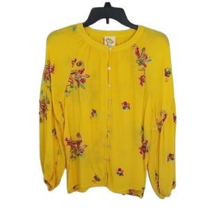 {Anthropologie} Figueroa & Flower Women's Floral Embroidered Button Front Blouse